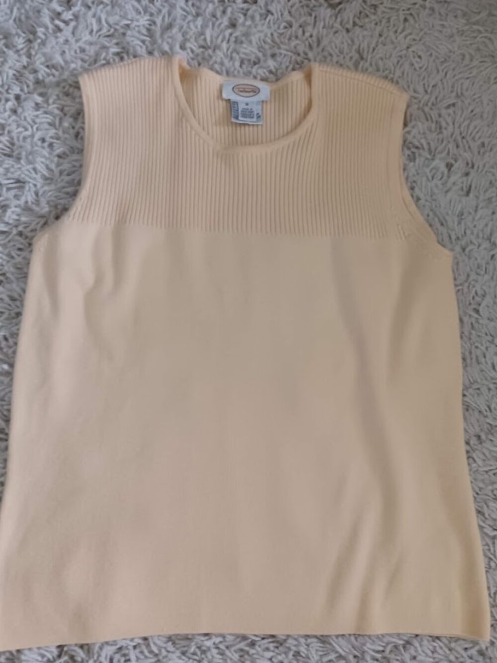 Talbots Womens Medium Sleeveless Sweater Shell Butter Yellow Ribbed 100% Cotton
